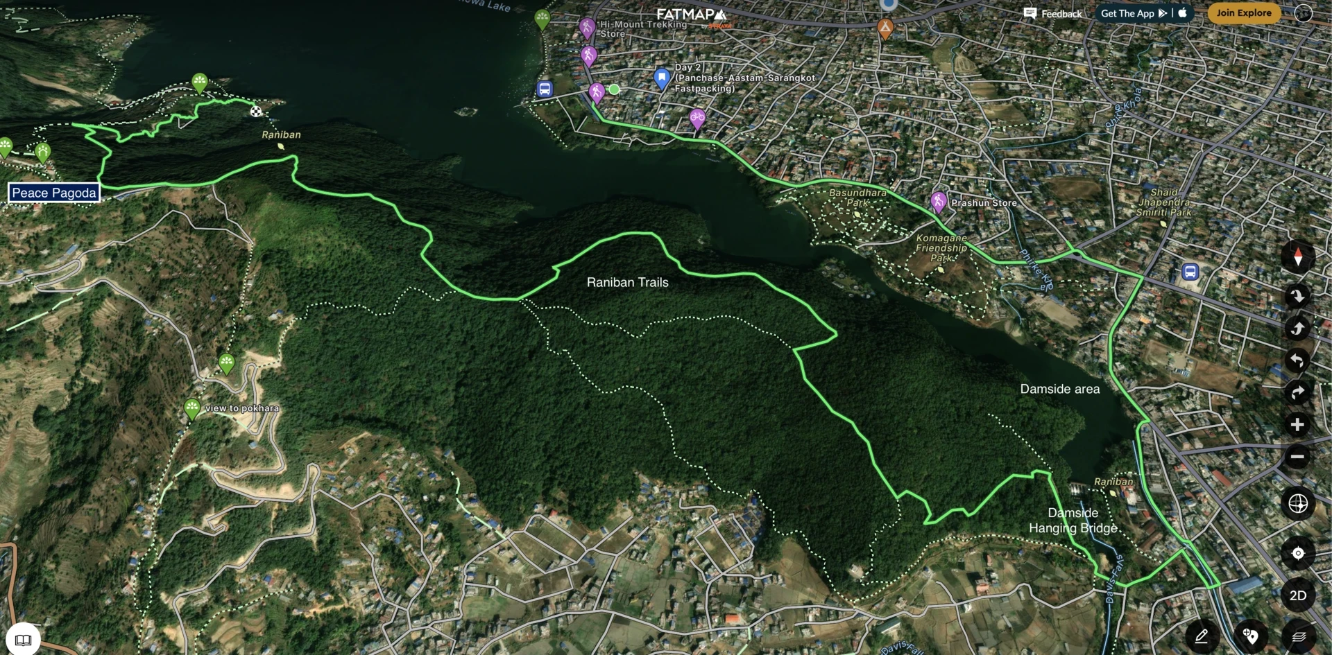 Pokhara Peace pagoda Hiking Map